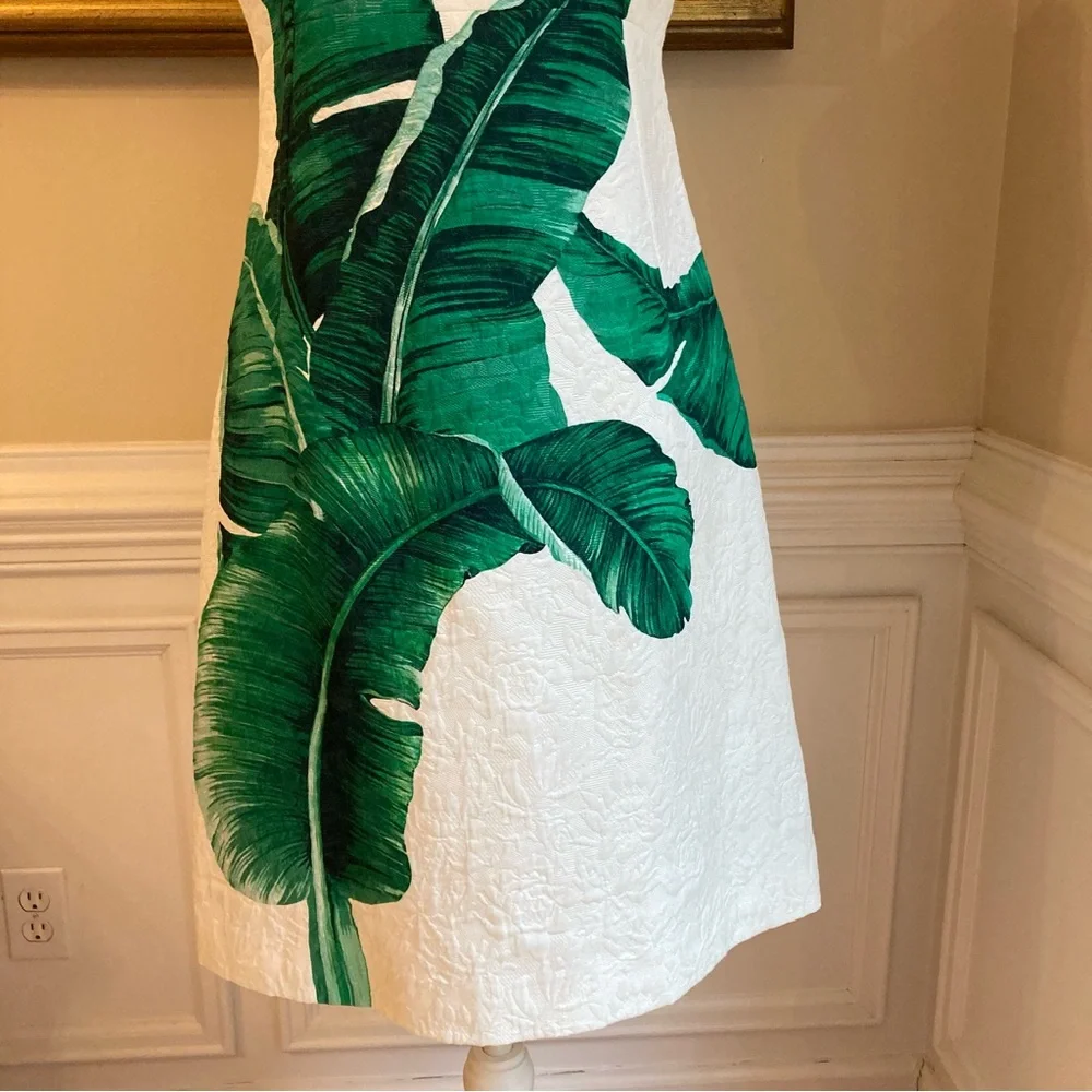 SOLD💕DOLCE & GABANNA White Green Damask Banana Leaf Sleeveless A Line Dress - Picture 4 of 13